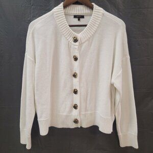 Quince Womens Organic Cotton Button Up Sweater Size L Crew Neck White Neutral